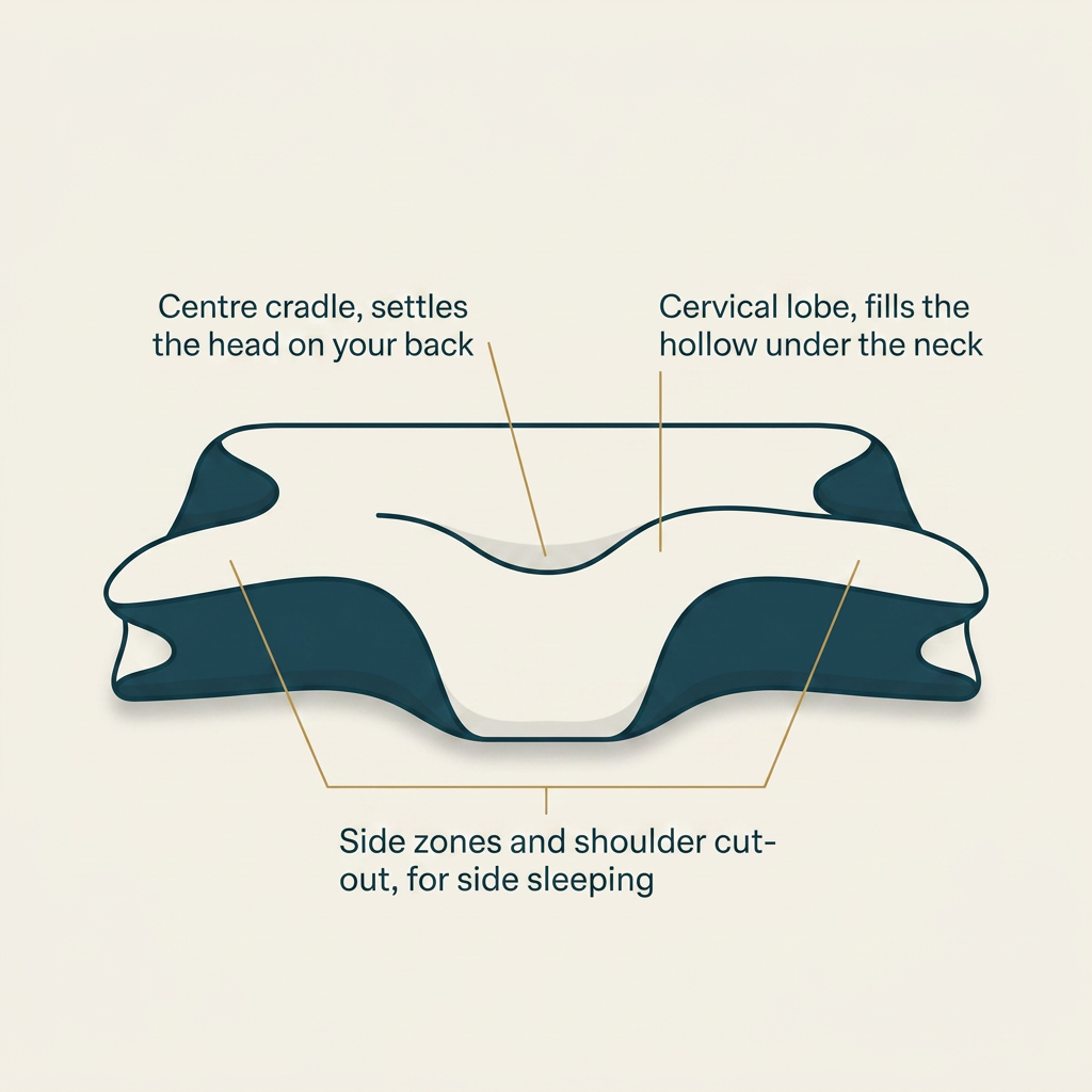 Labelled Tri-Zone Contour diagram of the CerviLux pillow