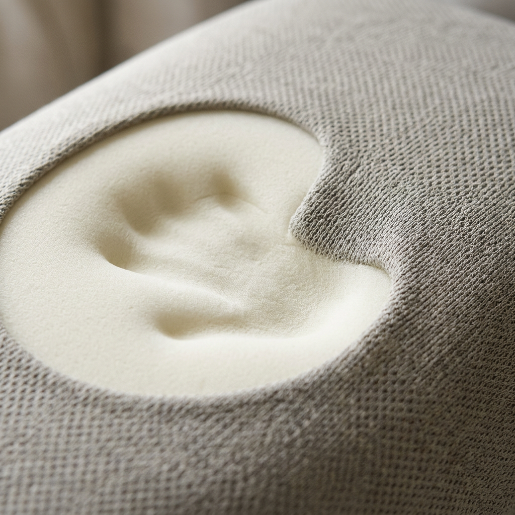 Extreme close-up of the breathable cover weave and dense slow-rebound foam