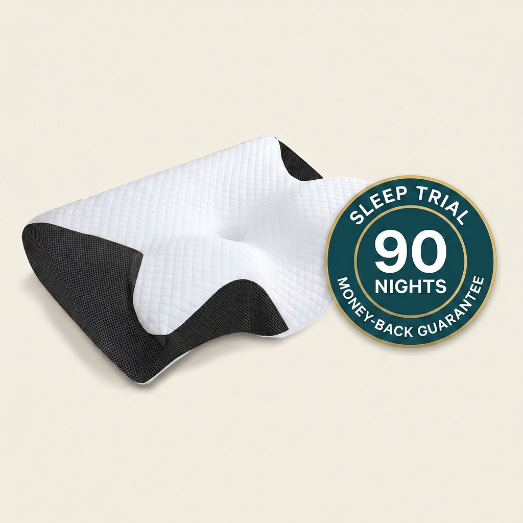 CerviLux pillow with a sleep-trial money-back guarantee lockup