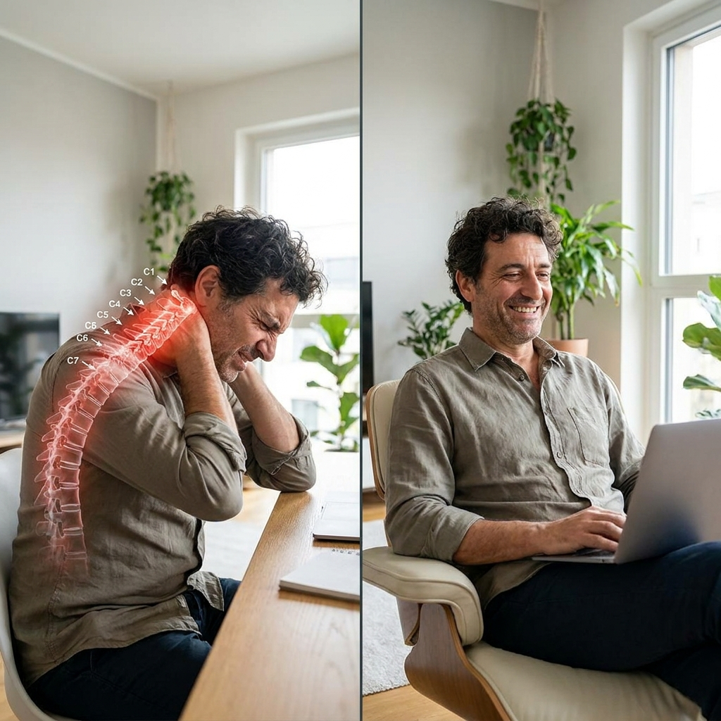 Before and after using the CerviLux pillow